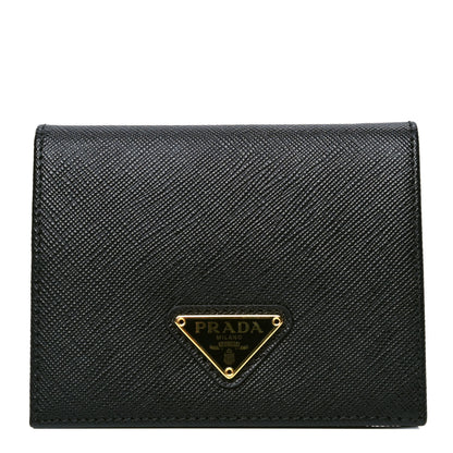 Prada Saffiano Triangle Flap Compact Wallet Black 1 of 4