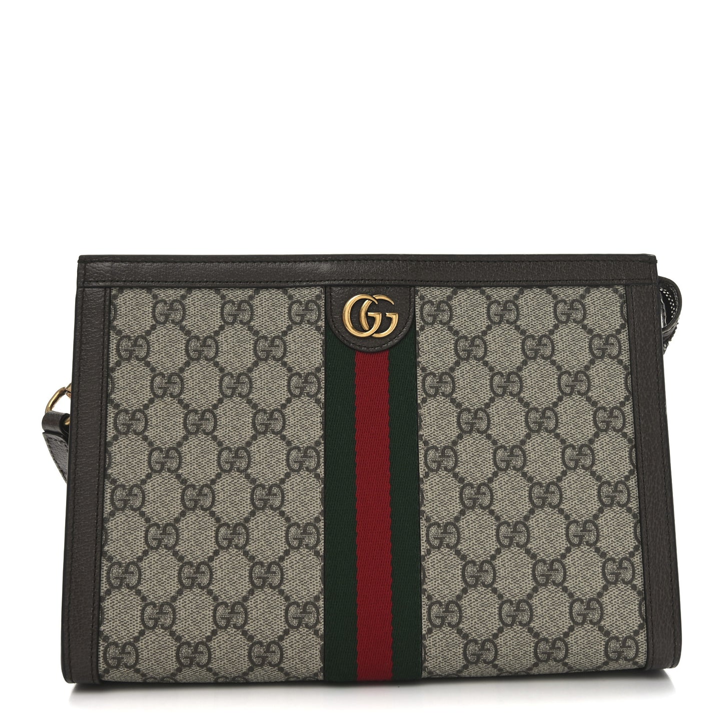 GG Supreme Monogram Textured Dollar Calfskin Web Small Ophidia Wristlet Pouch Beige Ebony New Acero