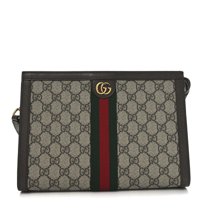 Gucci GG Supreme Monogram Textured Dollar Calfskin Web Small Ophidia Wristlet Pouch Beige Ebony New Acero 1 of 8