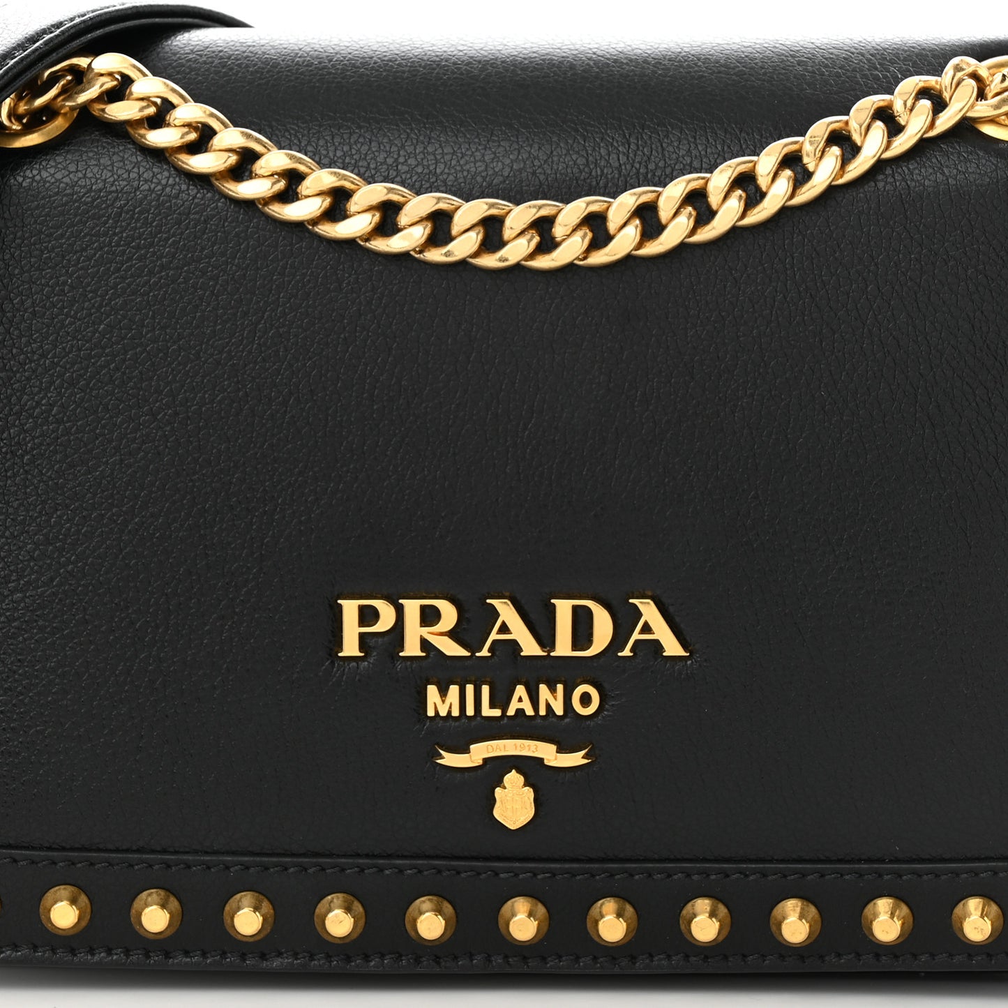 Glace Calfskin Studded Crossbody Black