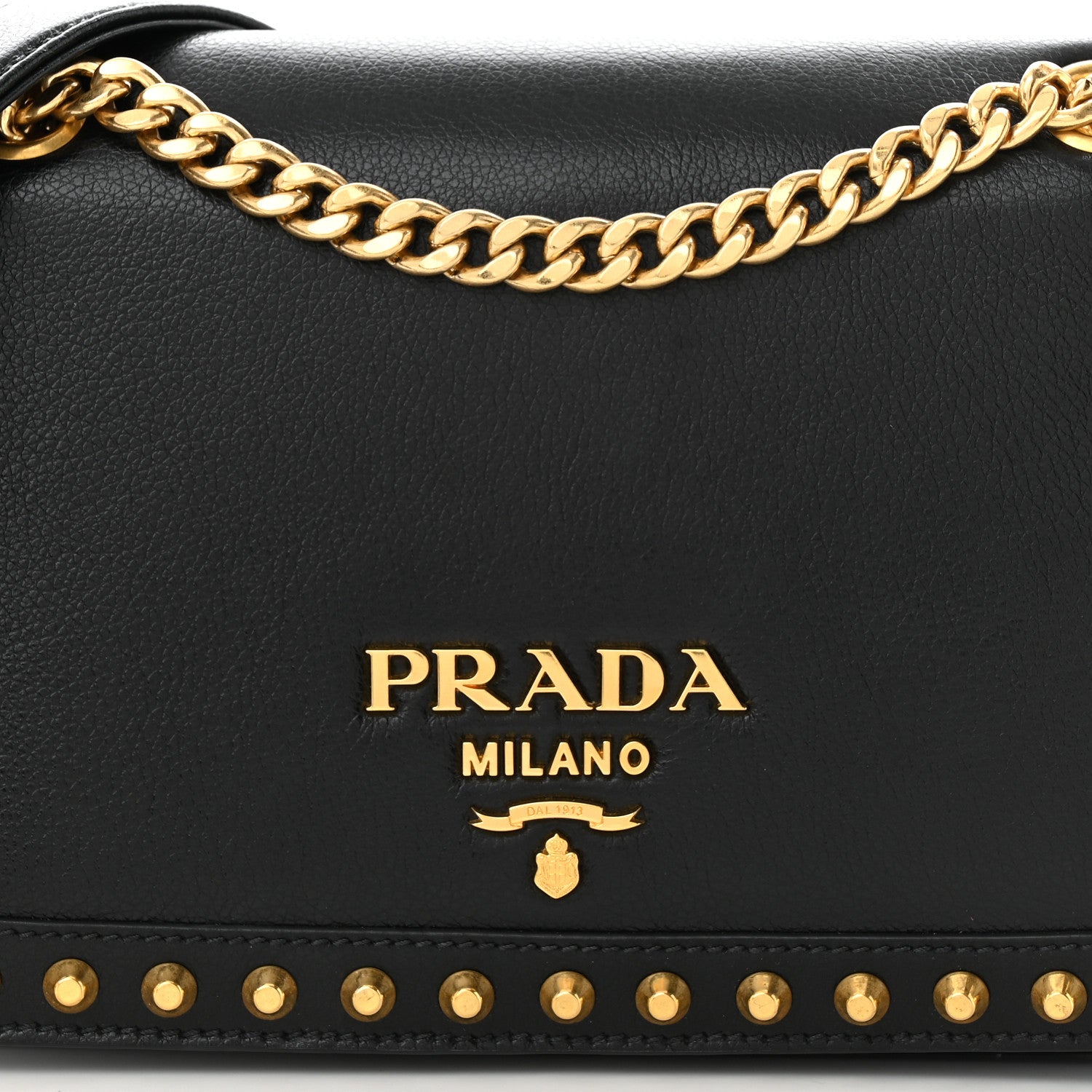 Prada Glace Calfskin Studded Crossbody Black 9 of 11
