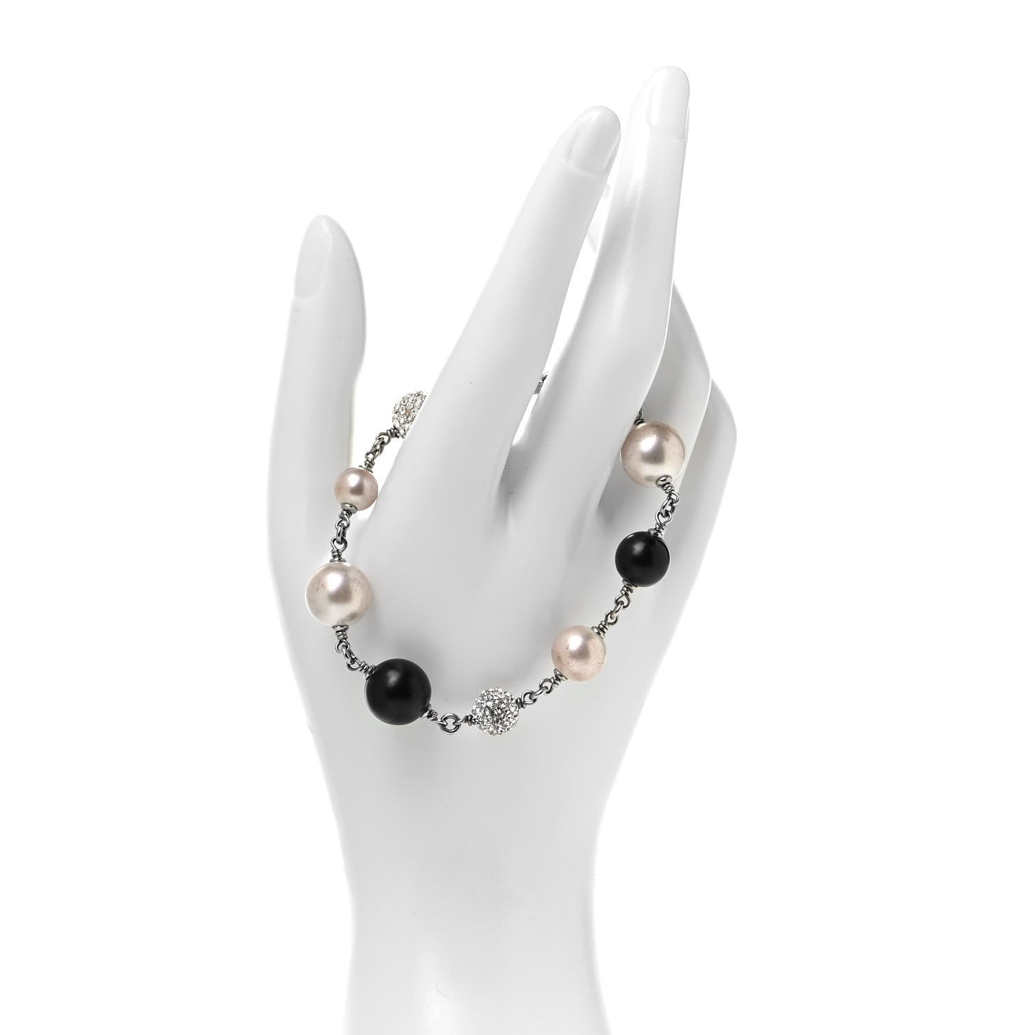 Chanel Enamel Pearl Beaded CC Bracelet Black Silver 2 of 4