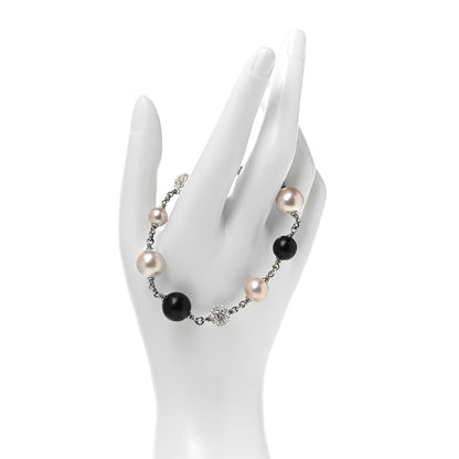 Chanel Enamel Pearl Beaded CC Bracelet Black Silver 2 of 4