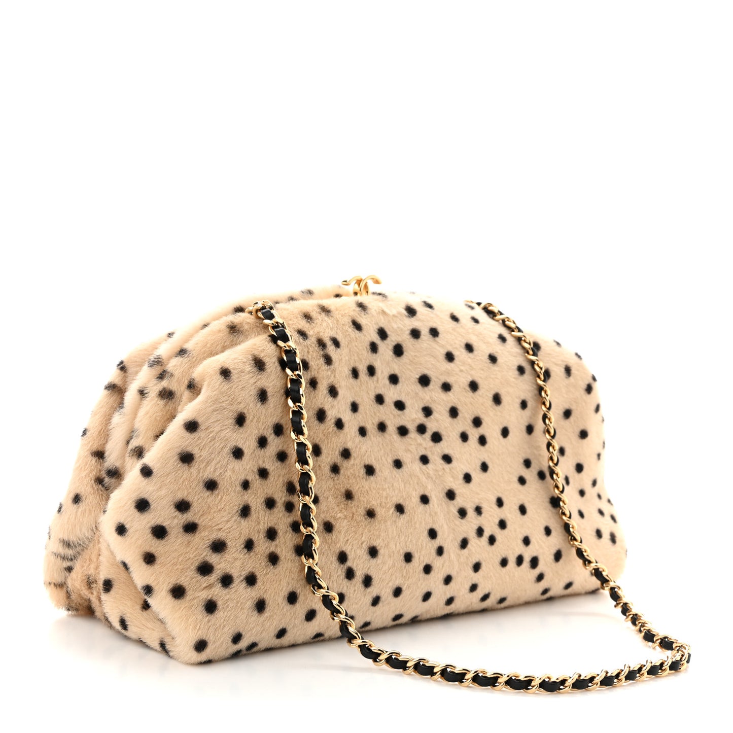 Pony Hair Cheetah Printed Lambskin Clutch With Chain Beige Black