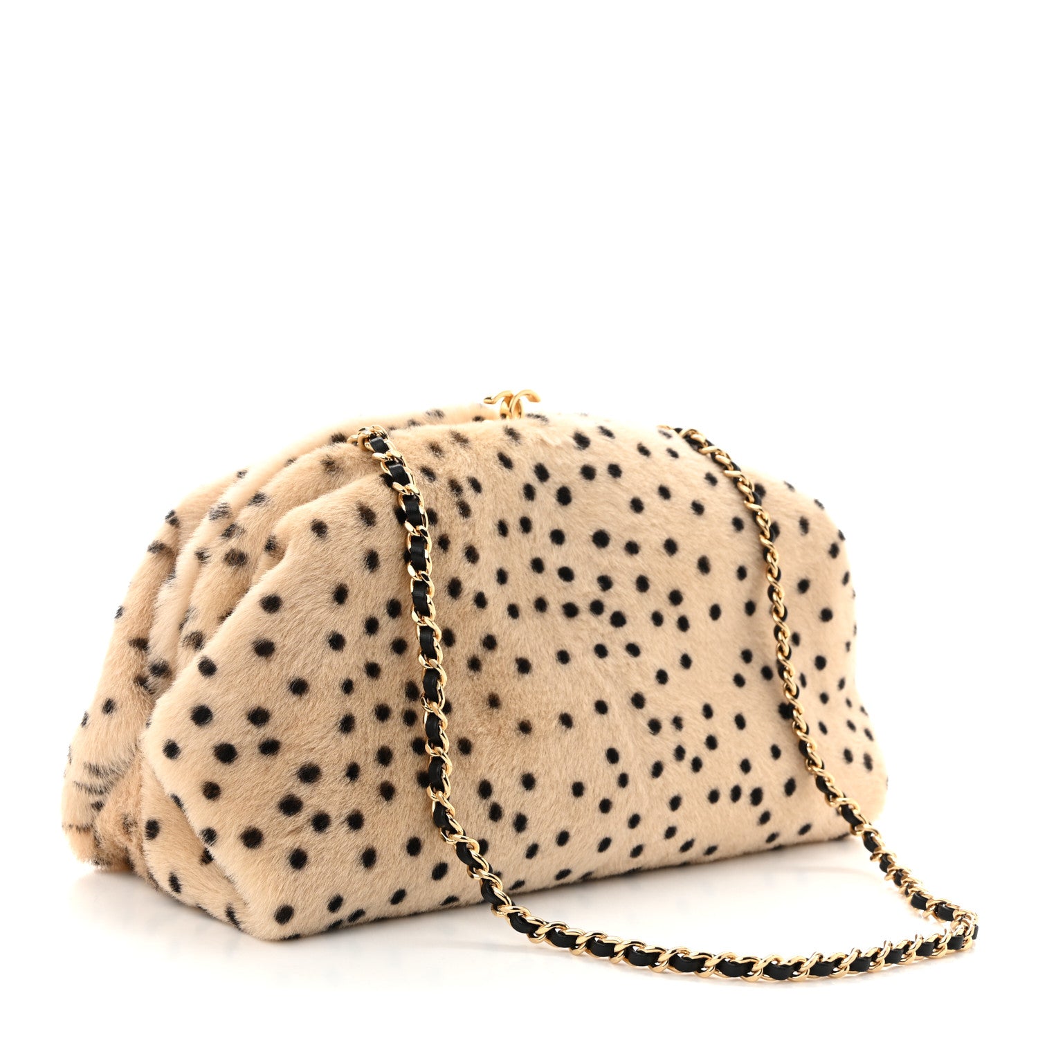 Chanel Pony Hair Cheetah Printed Lambskin Clutch With Chain Beige Black 3 of 10