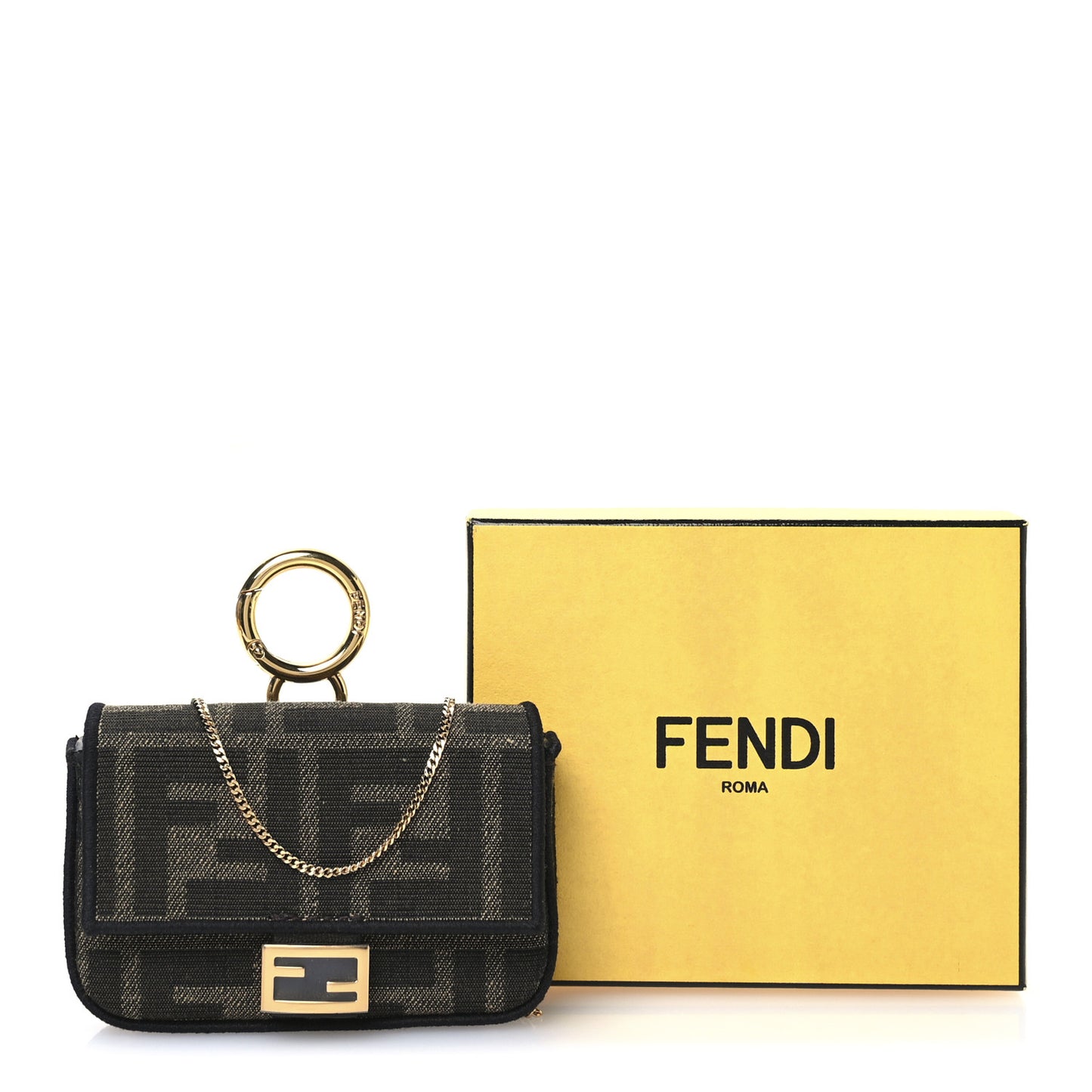 Fabric Jacquard FF 1974 Nano Baguette Charm Tobacco Moro Black