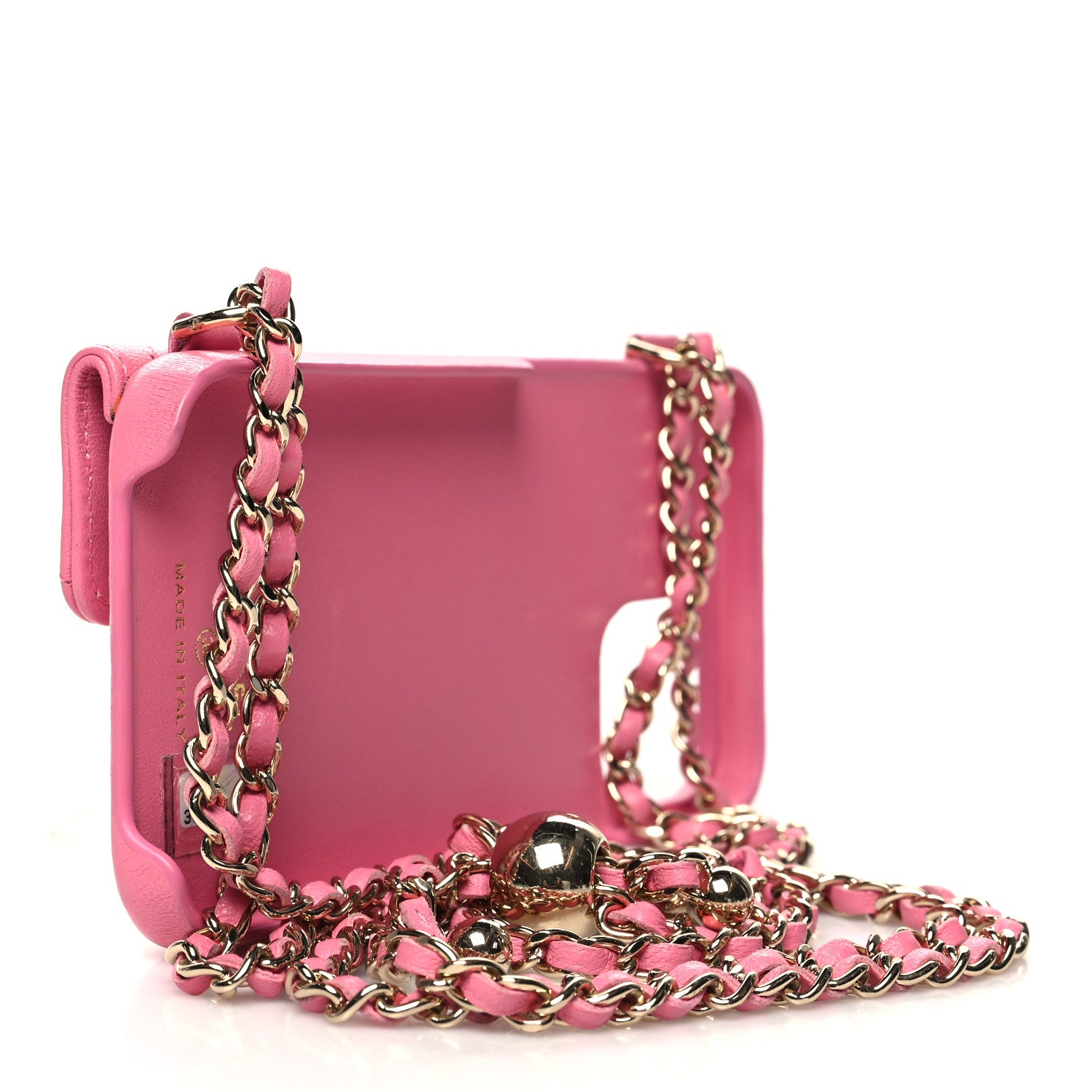 Chanel Lambskin Quilted Pearl Crush iPhone XII Pro Holder With Chain Pink 3 of 12