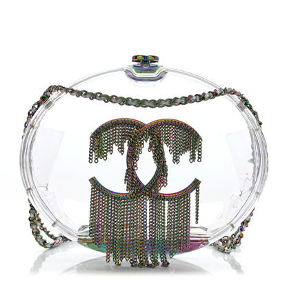 Chanel Plexiglass Iridescent Chain Fringe CC Clutch Clear 1 of 8
