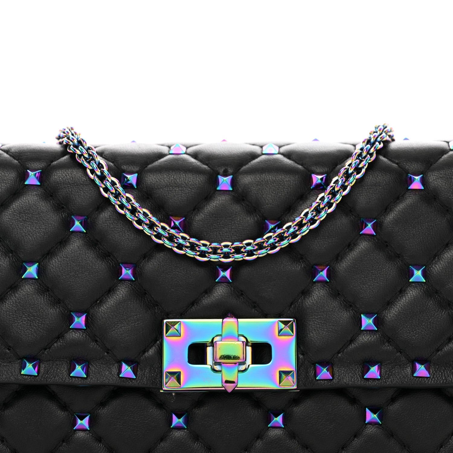 Valentino Garavani Lambskin Oil Slick Rockstud Spike Wallet on Chain Black 6 of 15