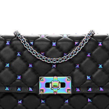 Valentino Garavani Lambskin Oil Slick Rockstud Spike Wallet on Chain Black 6 of 15