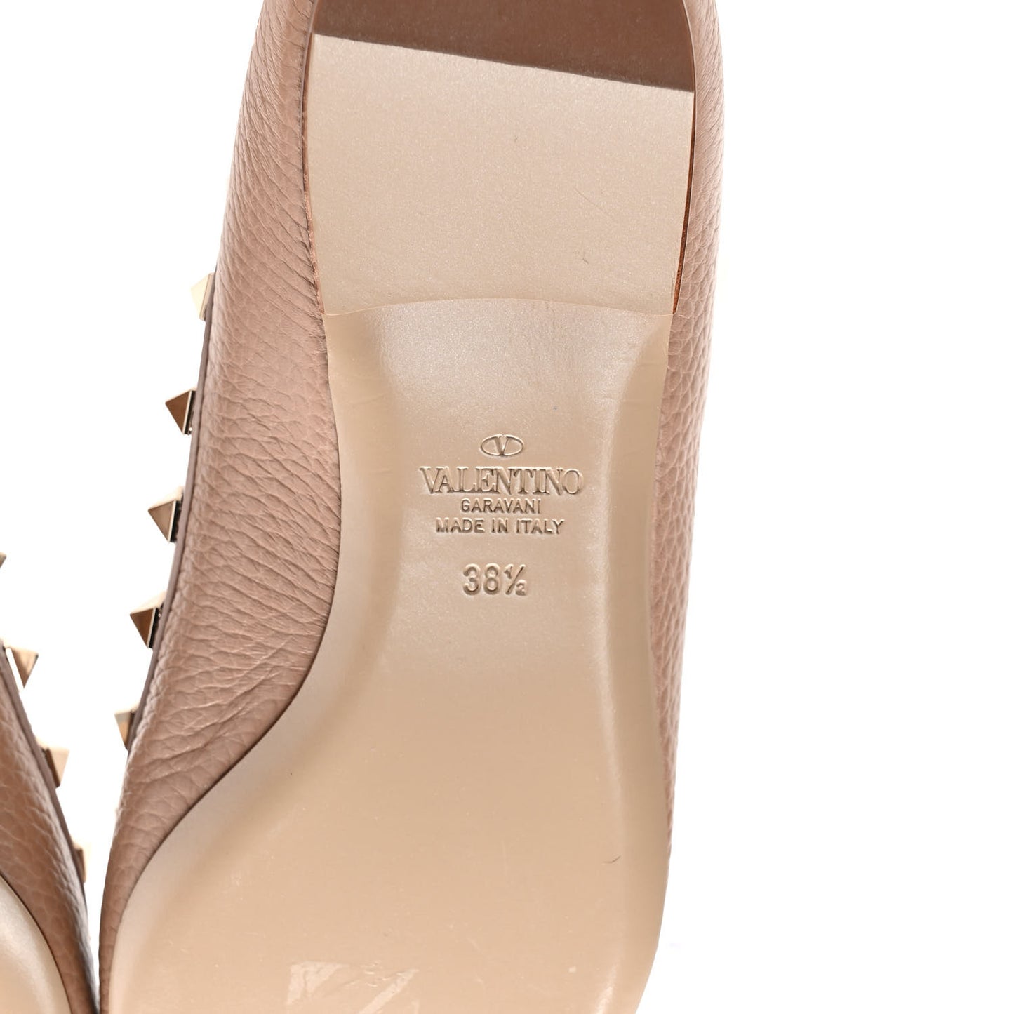 Pebbled Calfskin Rockstud Ballerina Flats 38.5 Poudre