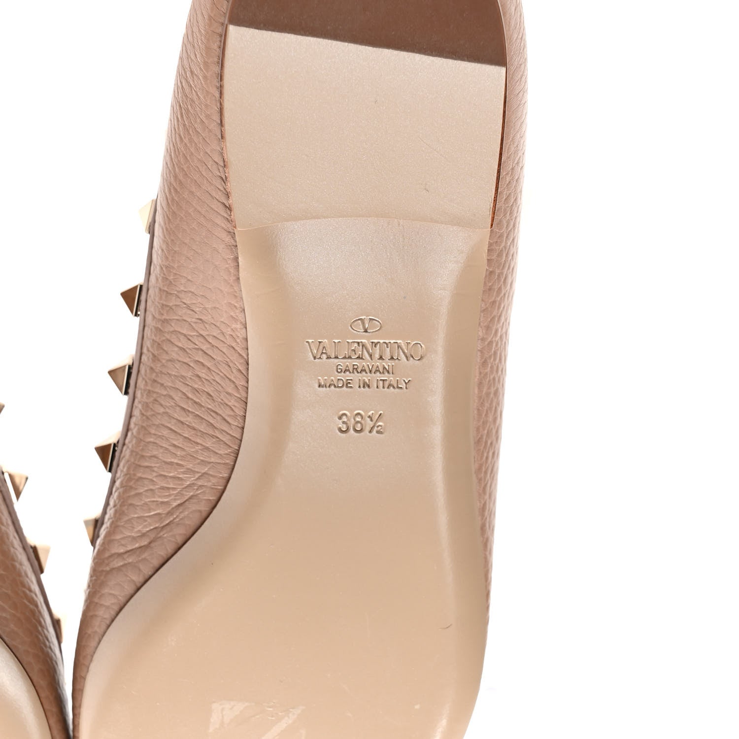 Valentino Garavani Pebbled Calfskin Rockstud Ballerina Flats 38.5 Poudre 6 of 8