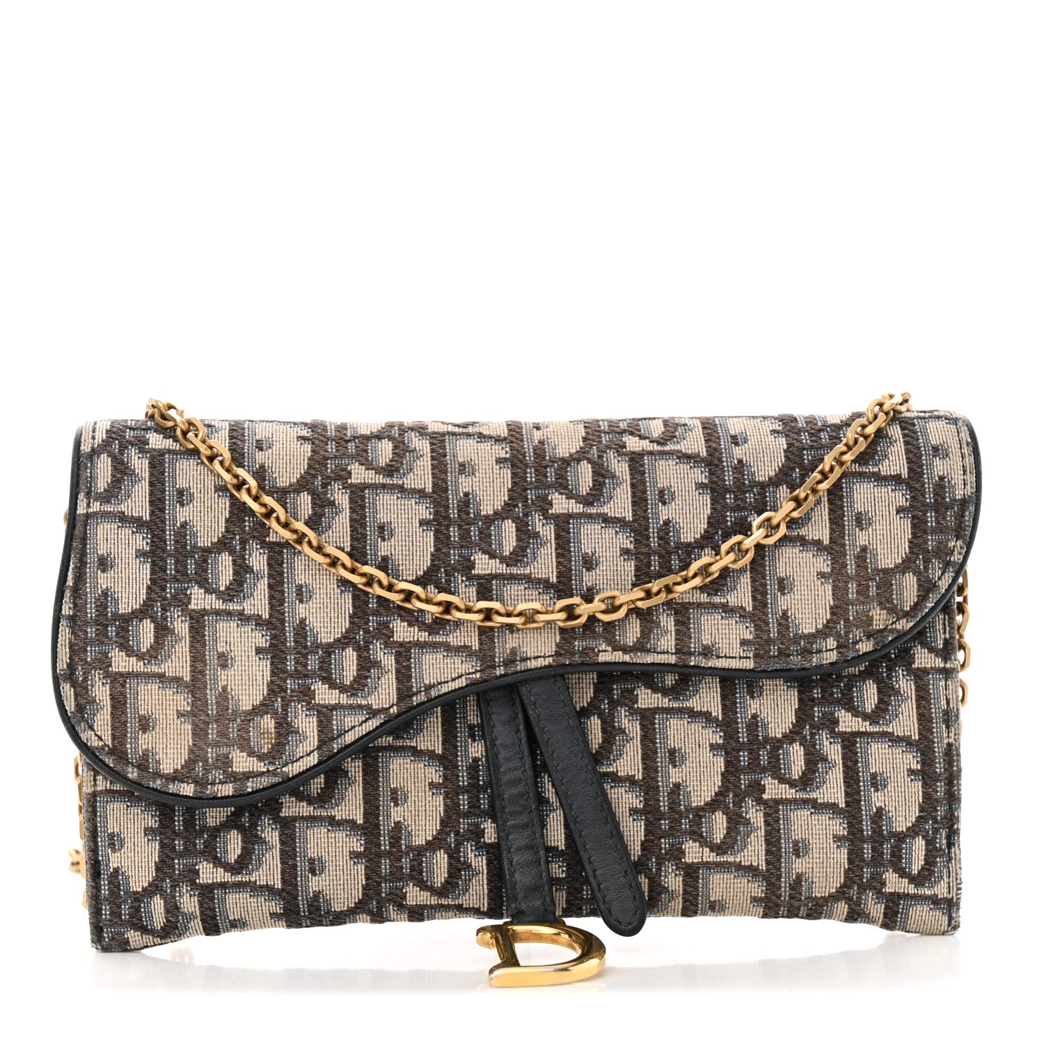 Christian Dior Oblique Saddle Chain Wallet Blue 1 of 14