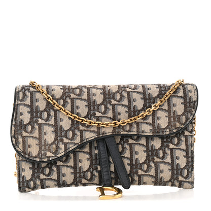 Christian Dior Oblique Saddle Chain Wallet Blue 1 of 14