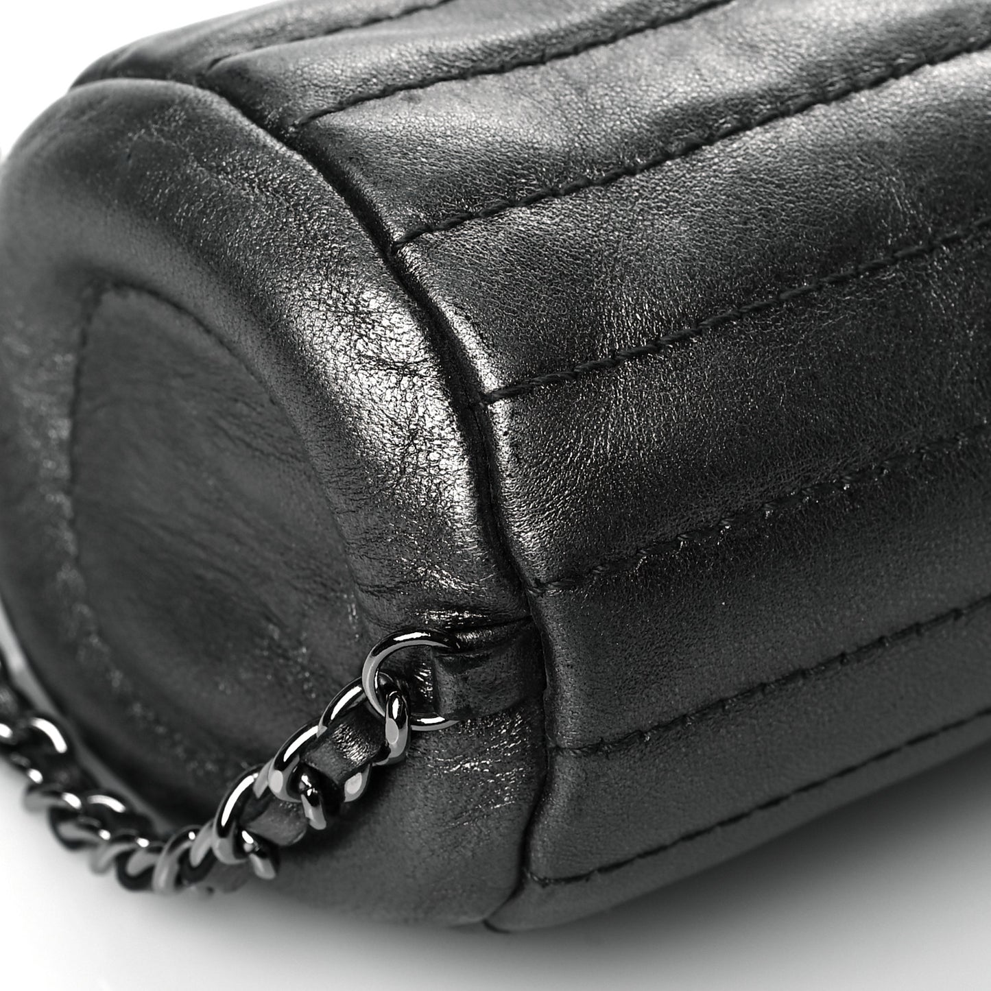 Metallic Lambskin Horizontal Quilt Pochette Dark Grey