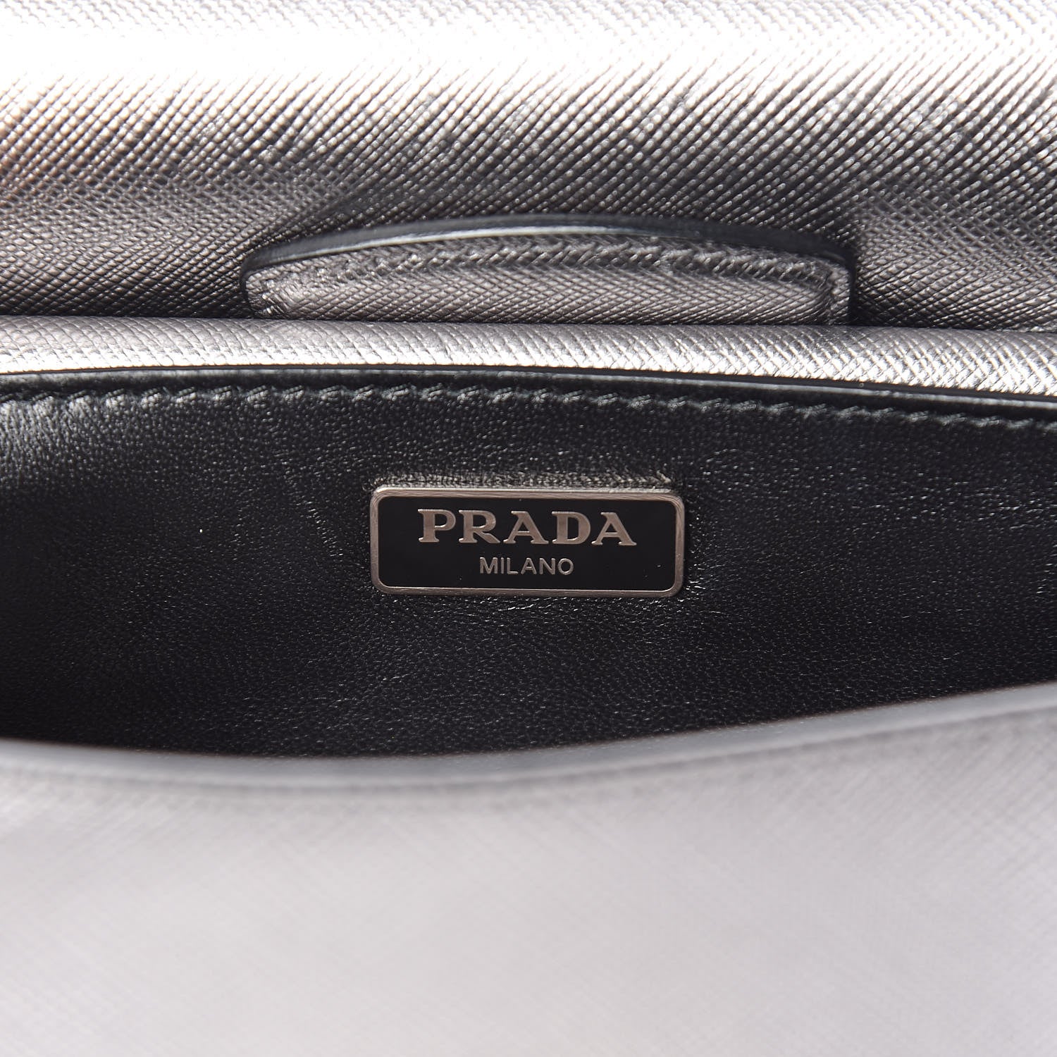 Prada Metallic Saffiano Lux Sound Crossbody Bag Cromo 8 of 9