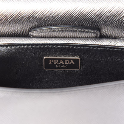 Prada Metallic Saffiano Lux Sound Crossbody Bag Cromo 8 of 9