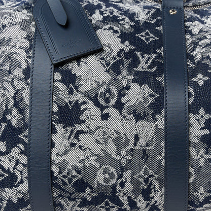 Louis Vuitton Monogram Tapestry Keepall Bandouliere 50 Bleu 8 of 10