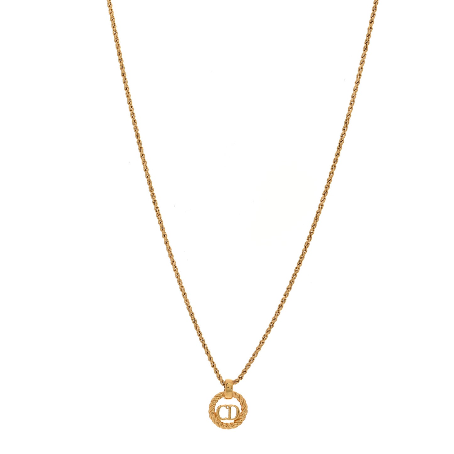 Metal CD Logo Round Pendant Necklace Gold