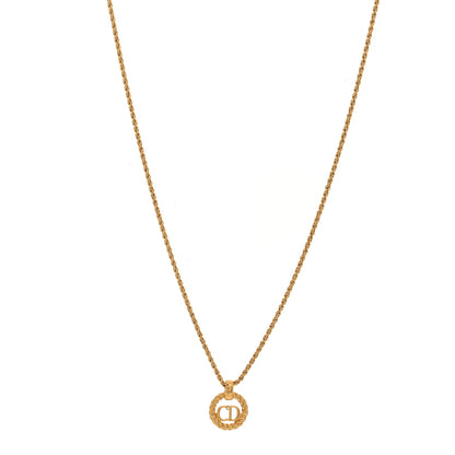 Christian Dior Metal CD Logo Round Pendant Necklace Gold 1 of 6