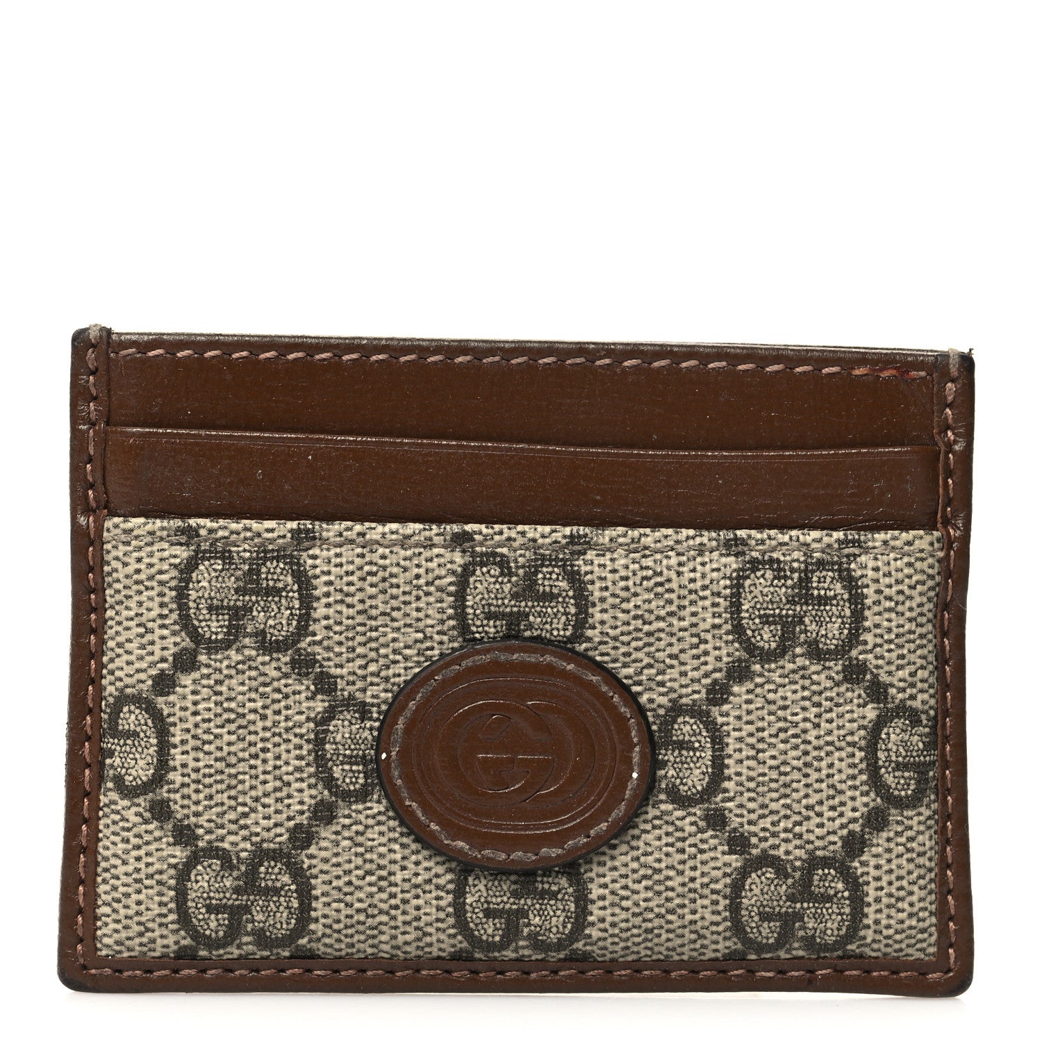Gucci GG Supreme Monogram Azalea Calfskin Retro Interlocking G Card Holder Beige Ebony Brown Sugar 1 of 10
