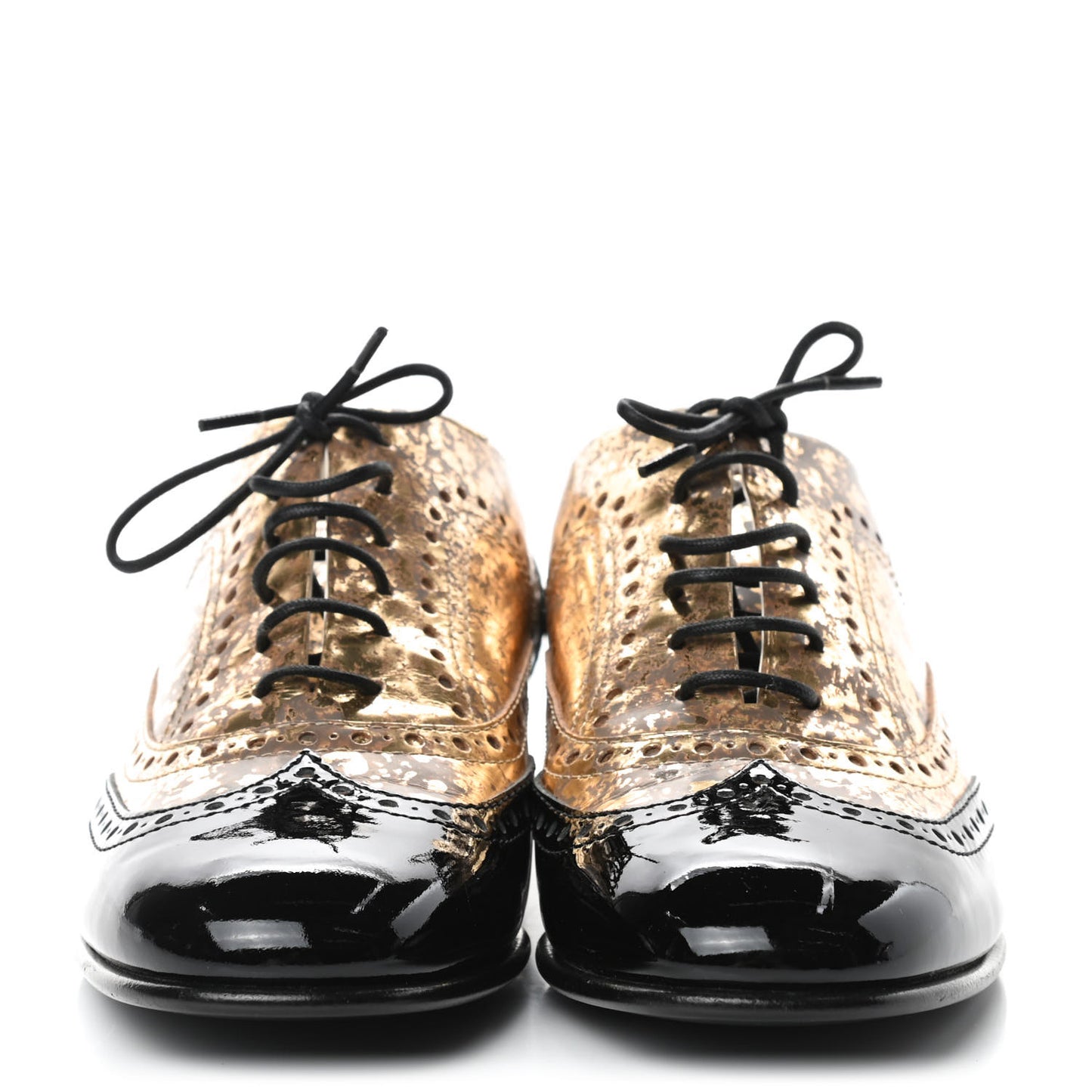 Fantasy Patent Calfskin Lace Up Oxfords 38 Gold Black
