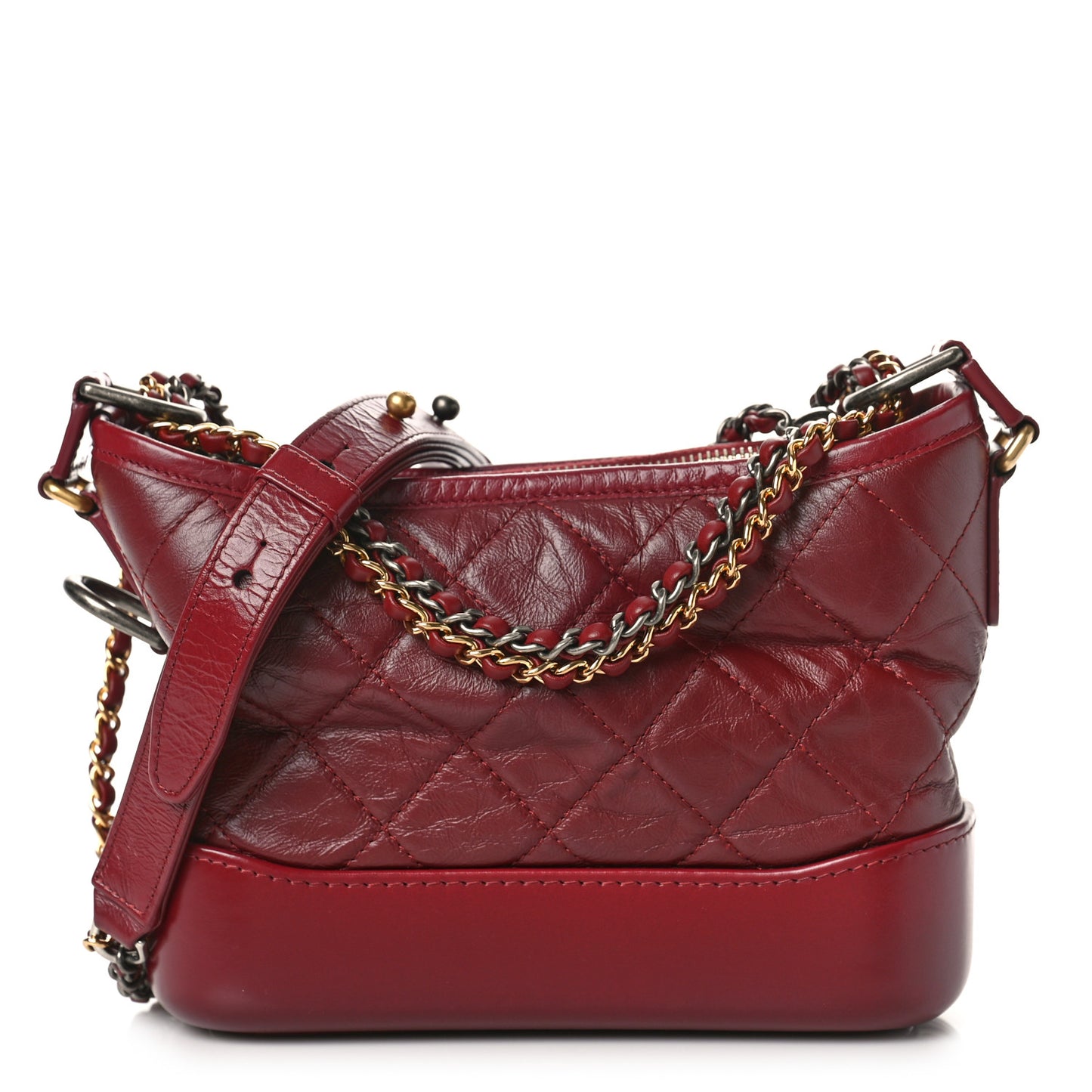 Aged Calfskin Quilted Small Gabrielle Hobo Burgundy