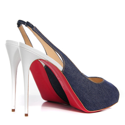 Christian Louboutin Denim Private Number 120 Pumps 41 Blue White 4 of 6