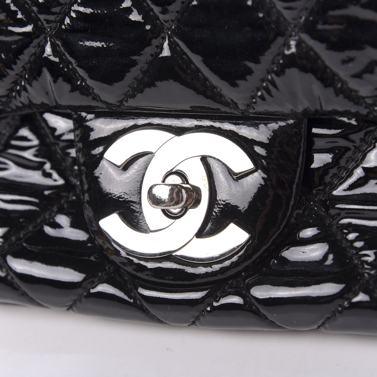 Patent Quilted Day Glo Flap Bag Black