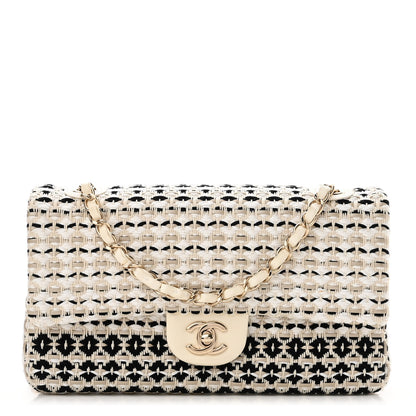 Chanel Cotton Raffia Lambskin Woven Medium Single Flap Beige Beige Black 1 of 10
