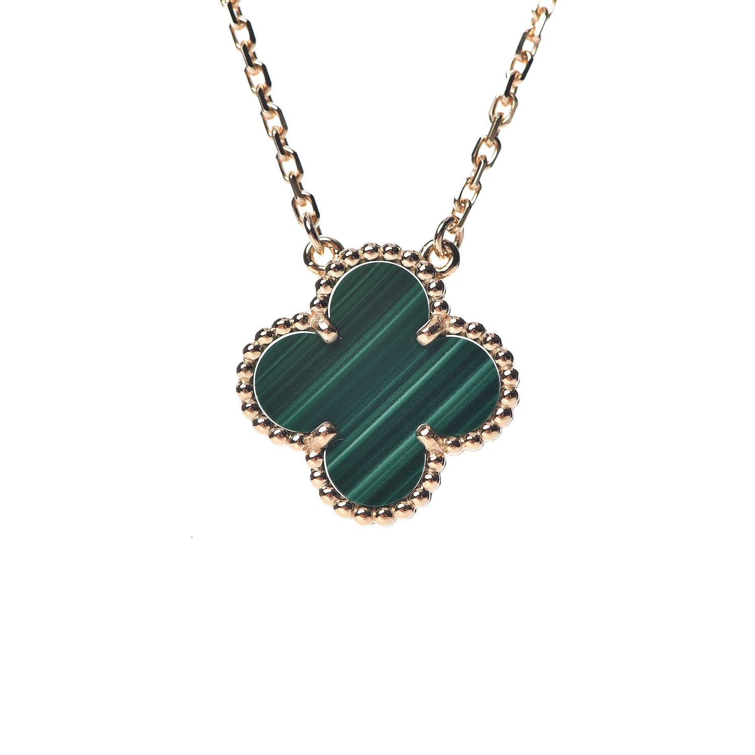 Van Cleef & Arpels 18K Yellow Gold Malachite Vintage Alhambra Pendant Necklace 4 of 8