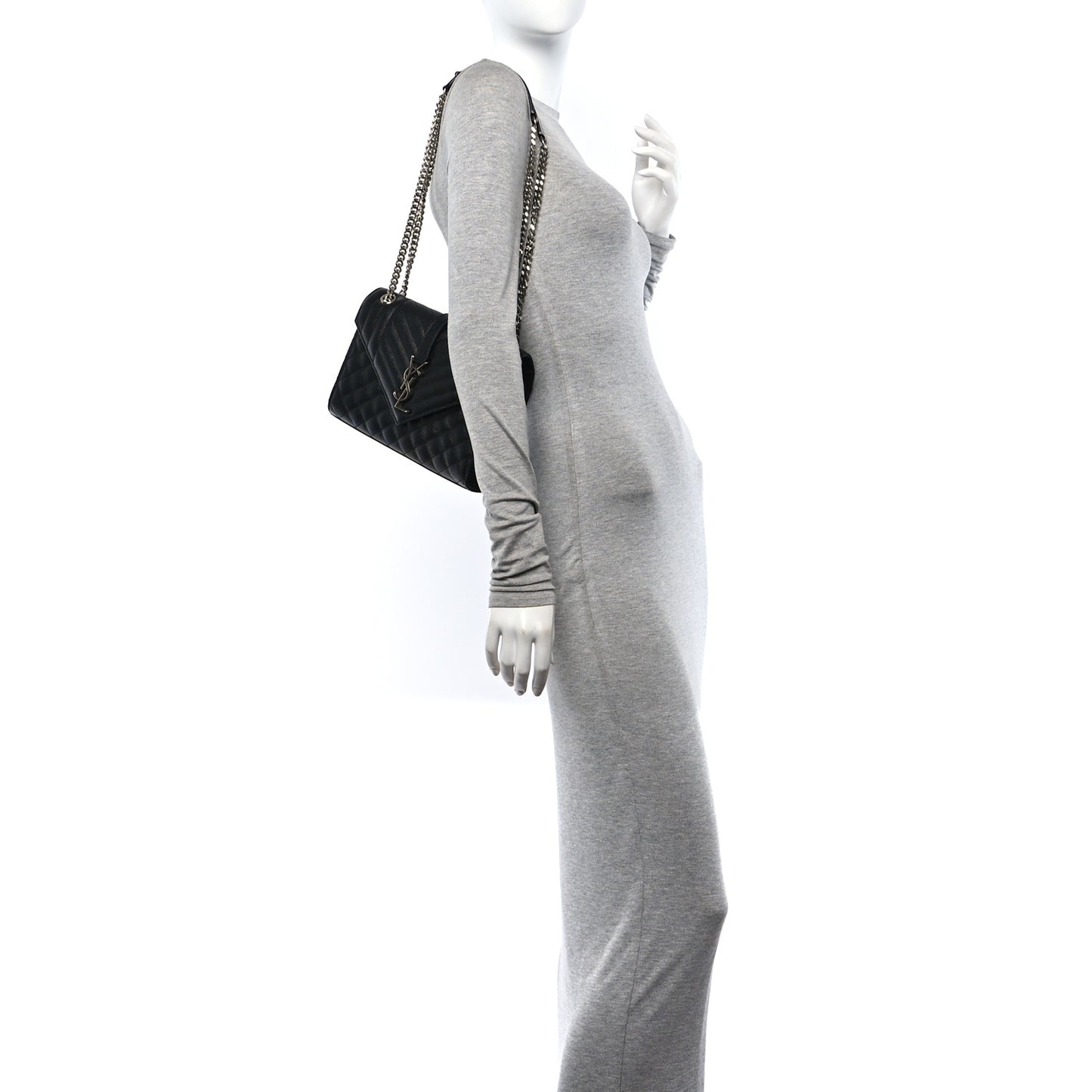 Grain De Poudre Textured Mixed Matelasse Triquilt Medium Monogram Satchel Black