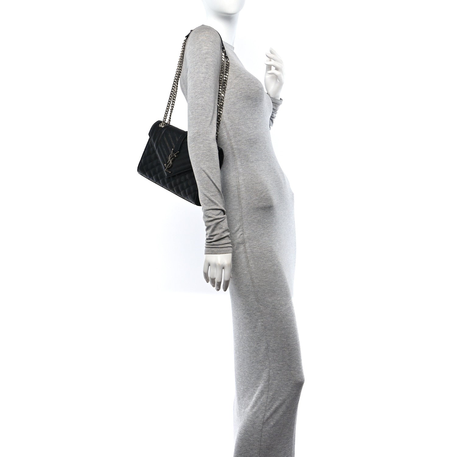 Saint Laurent Grain De Poudre Textured Mixed Matelasse Triquilt Medium Monogram Satchel Black 2 of 9