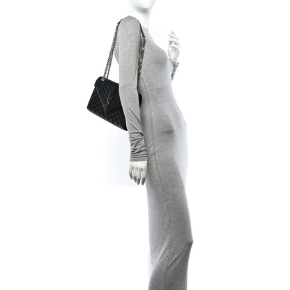 Saint Laurent Grain De Poudre Textured Mixed Matelasse Triquilt Medium Monogram Satchel Black 2 of 9