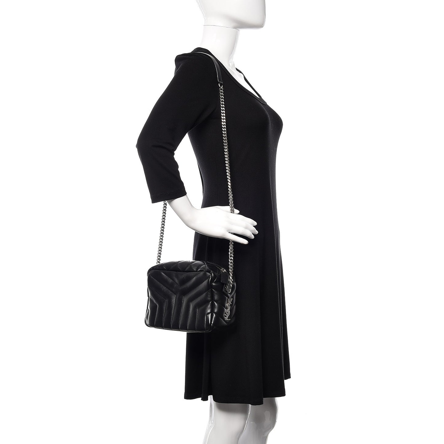 Calfskin Y Quilted Monogram Small Loulou Bowling Bag Black