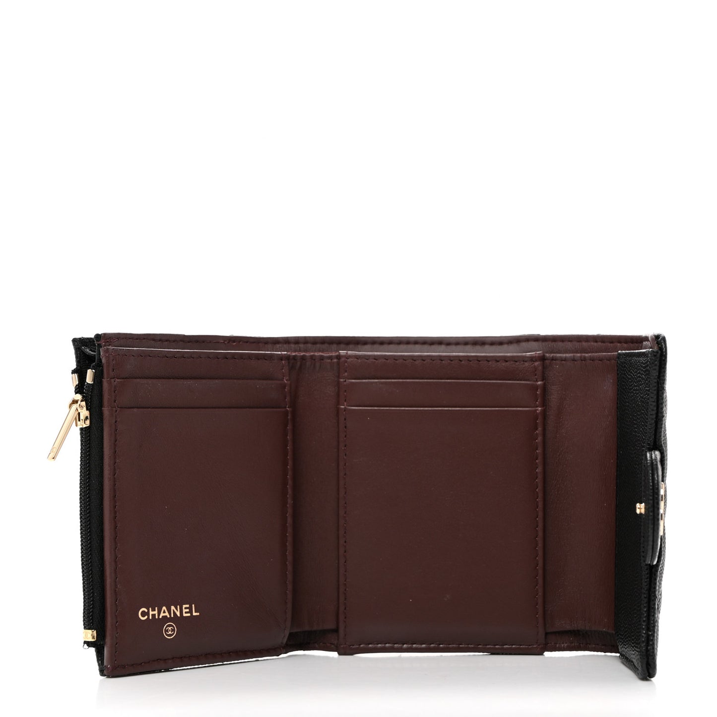 Caviar Quilted Compact Flap Wallet Black