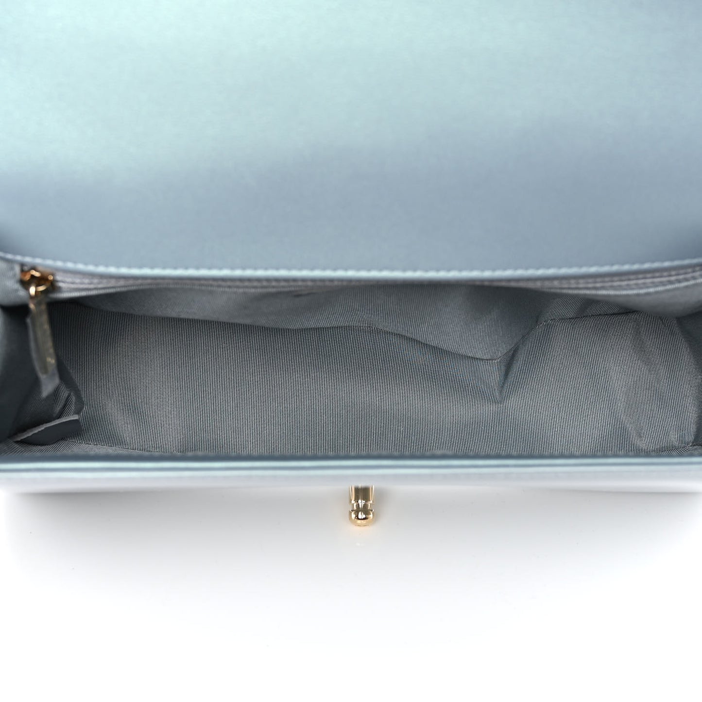 Iridescent Glazed Calfskin Quilted New Medium Boy Flap Light Blue