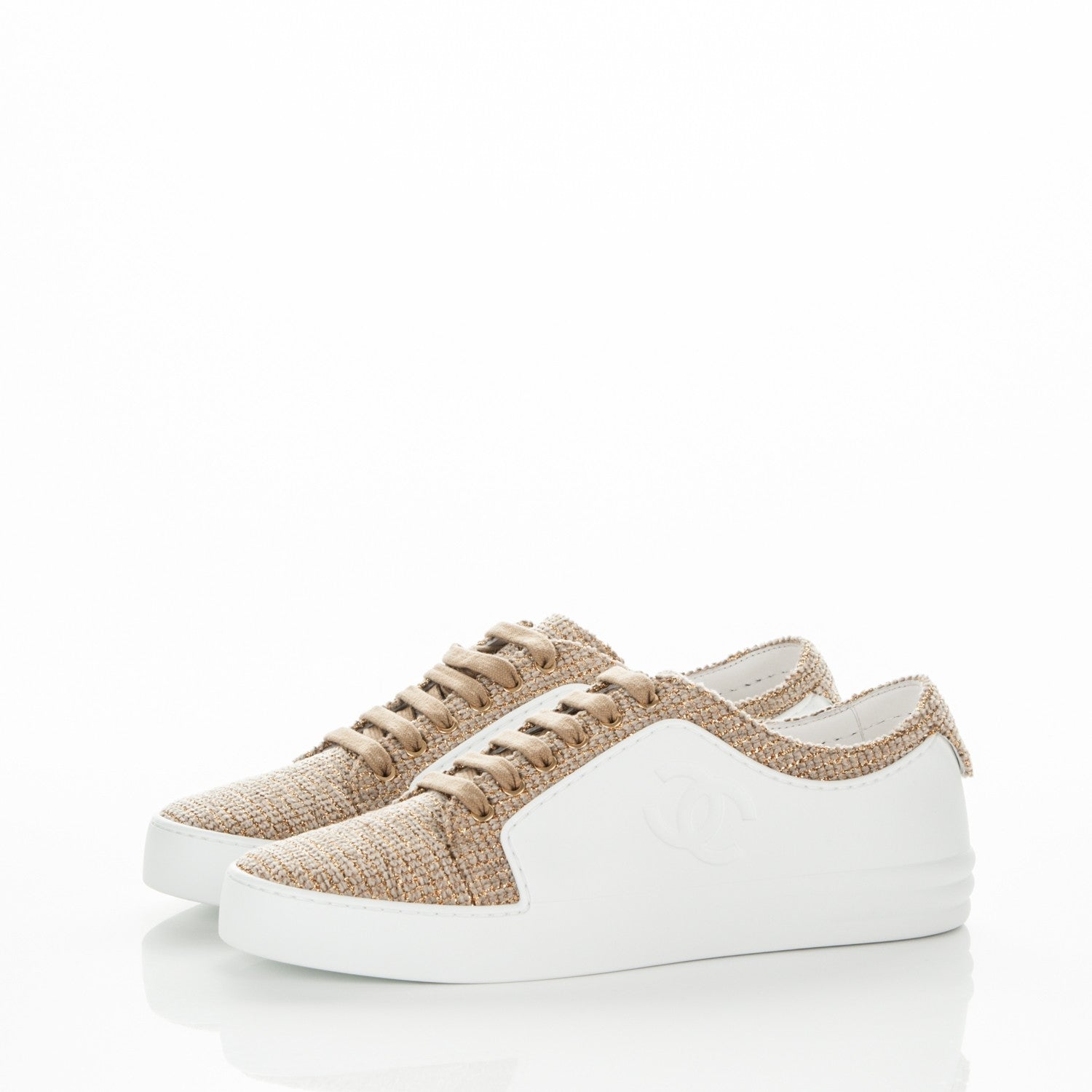 Chanel Fantasy Tweed Sneakers 39 Beige Gold 3 of 8