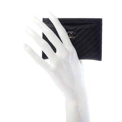 Chanel Caviar Chevron Quilted Card Holder Black 2 of 6