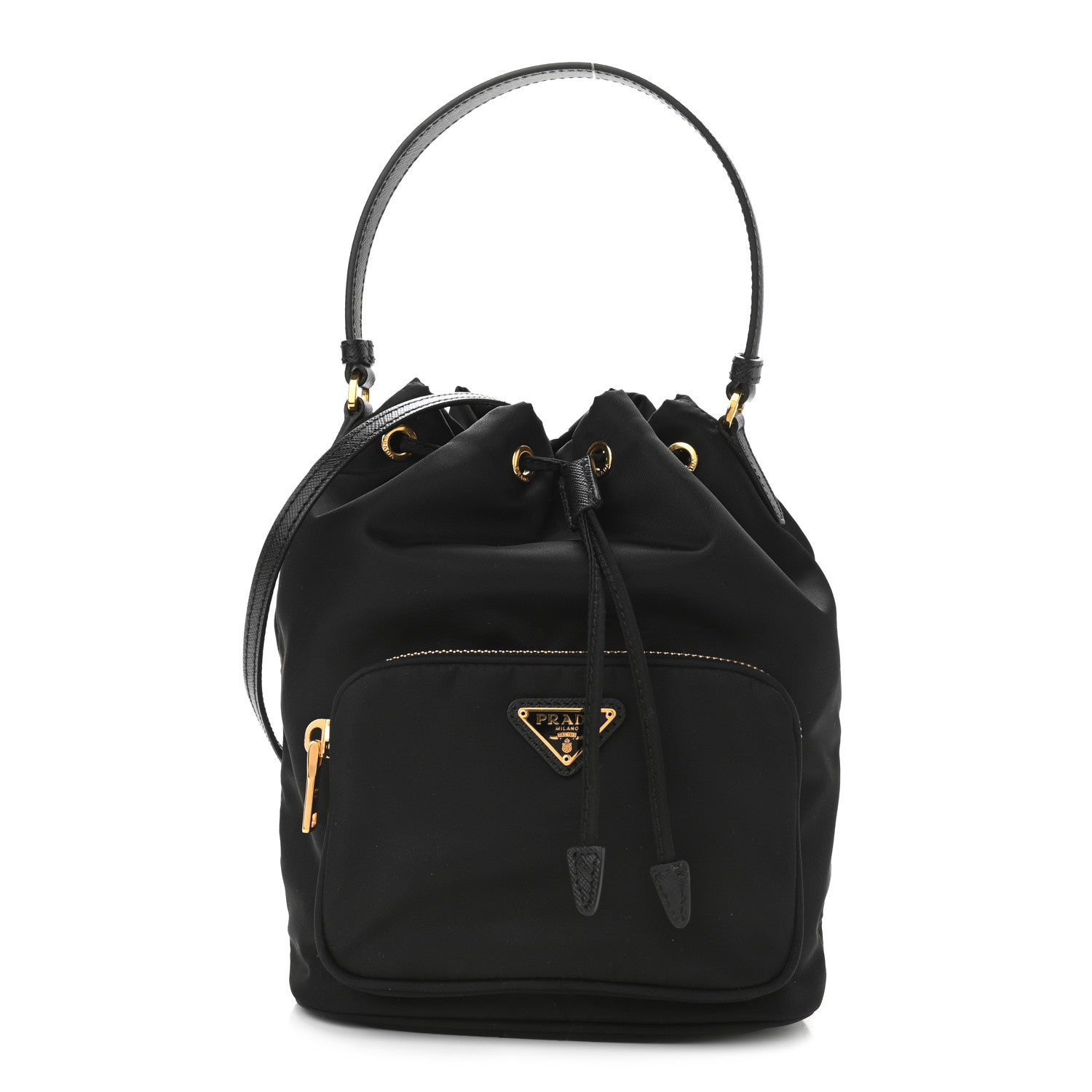 Prada Saffiano Tessuto Nylon Mini Bucket Crossbody Bag Black 1 of 10