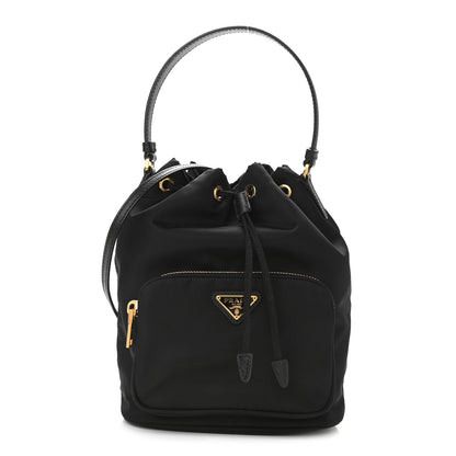 Prada Saffiano Tessuto Nylon Mini Bucket Crossbody Bag Black 1 of 10