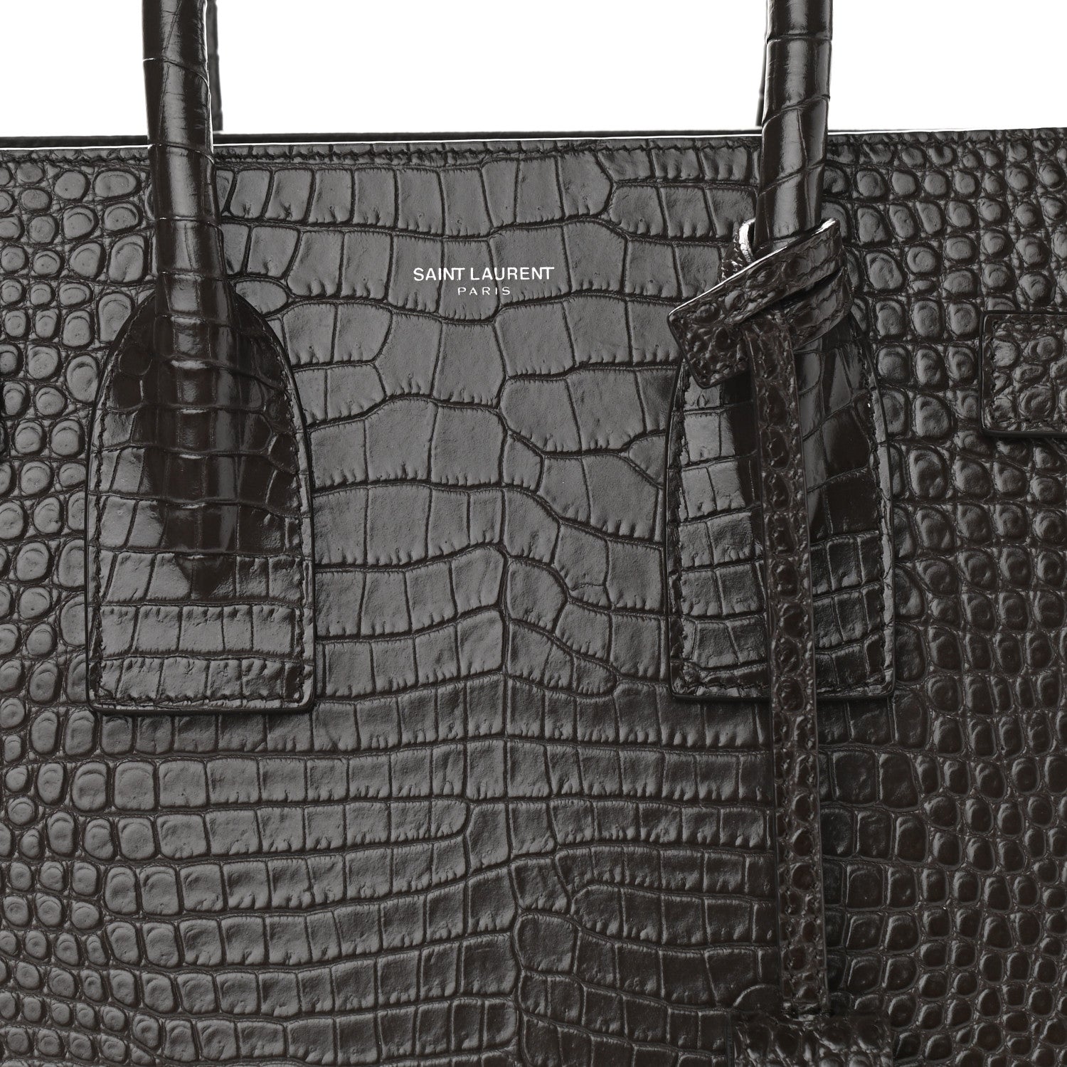 Saint Laurent Calfskin Crocodile Embossed Small Sac De Jour Brown 7 of 10
