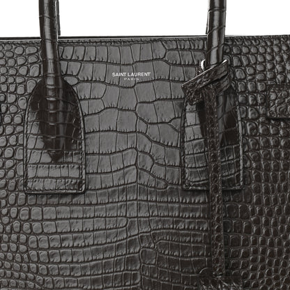 Saint Laurent Calfskin Crocodile Embossed Small Sac De Jour Brown 7 of 10