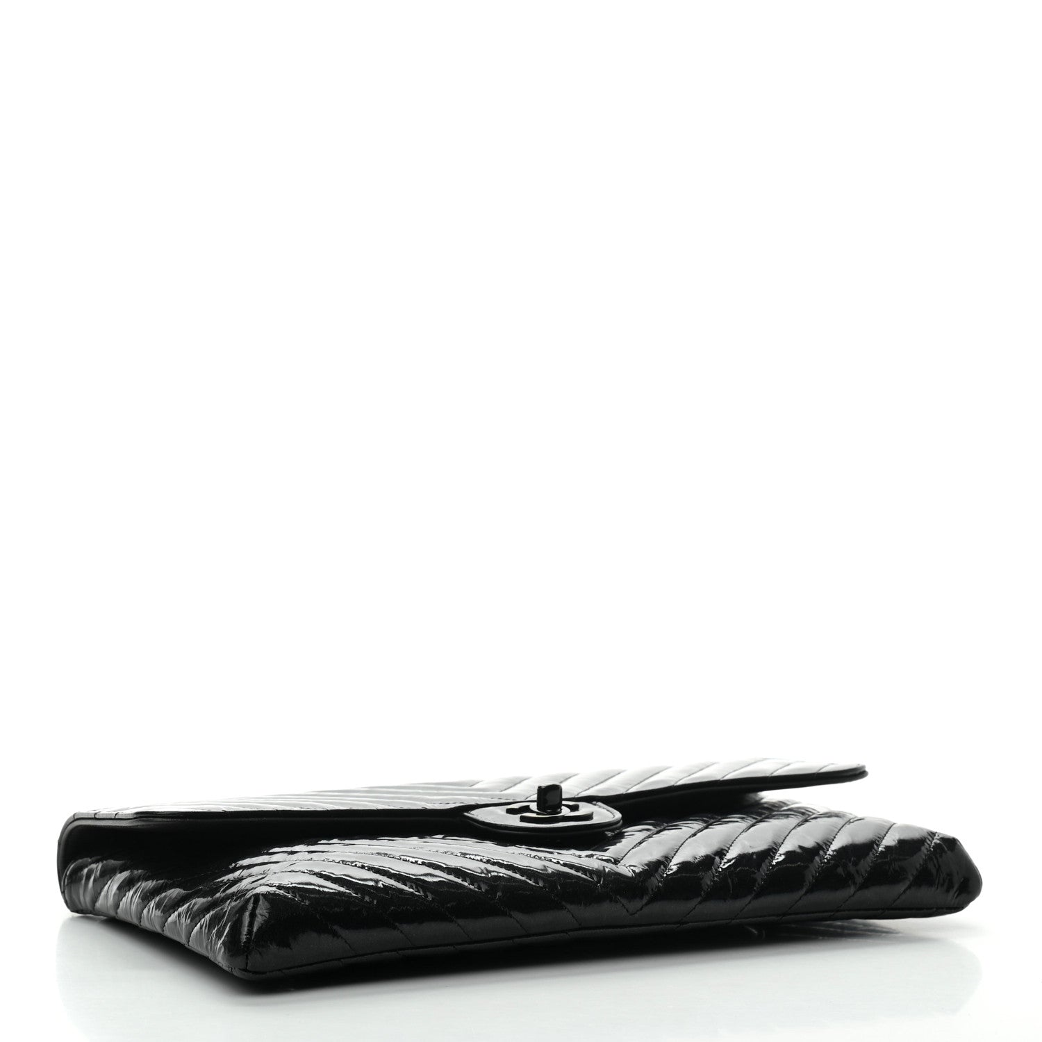 Chanel Metallic Crumpled Patent Calfskin Chevron Quilted Flap Clutch Black 4 of 7