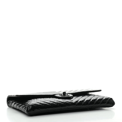 Chanel Metallic Crumpled Patent Calfskin Chevron Quilted Flap Clutch Black 4 of 7