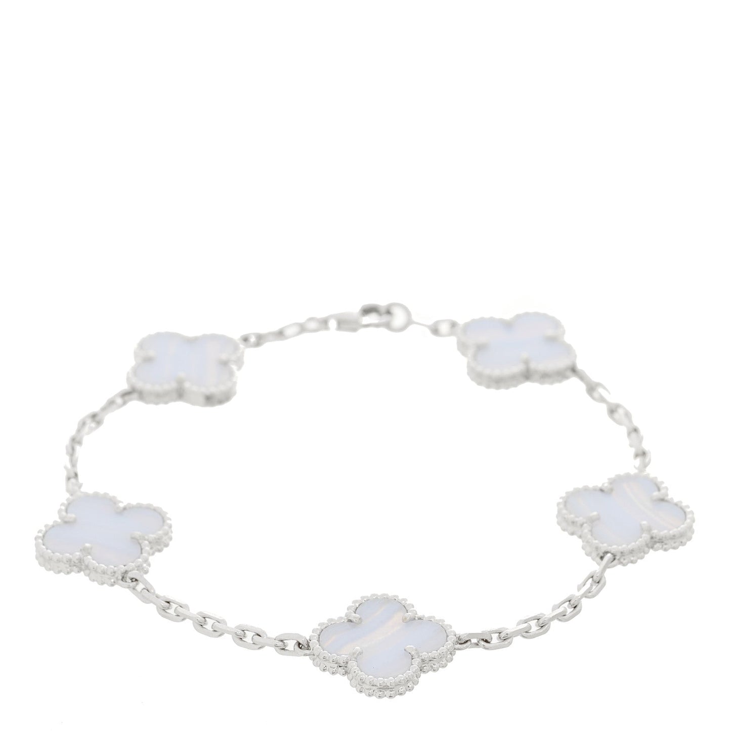 18K White Gold Chalcedony 5 Motifs Vintage Alhambra Bracelet