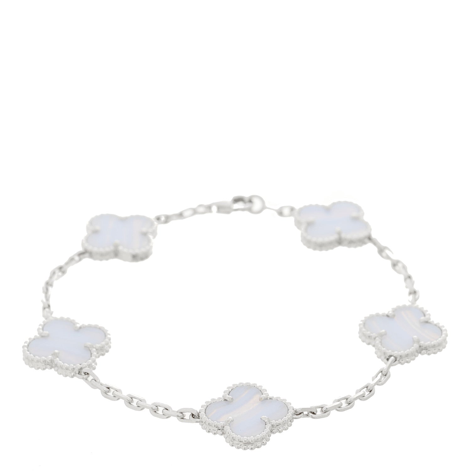 Van Cleef & Arpels 18K White Gold Chalcedony 5 Motifs Vintage Alhambra Bracelet 1 of 5