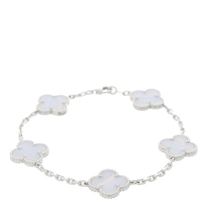 Van Cleef & Arpels 18K White Gold Chalcedony 5 Motifs Vintage Alhambra Bracelet 1 of 5