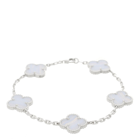 18K White Gold Chalcedony 5 Motifs Vintage Alhambra Bracelet