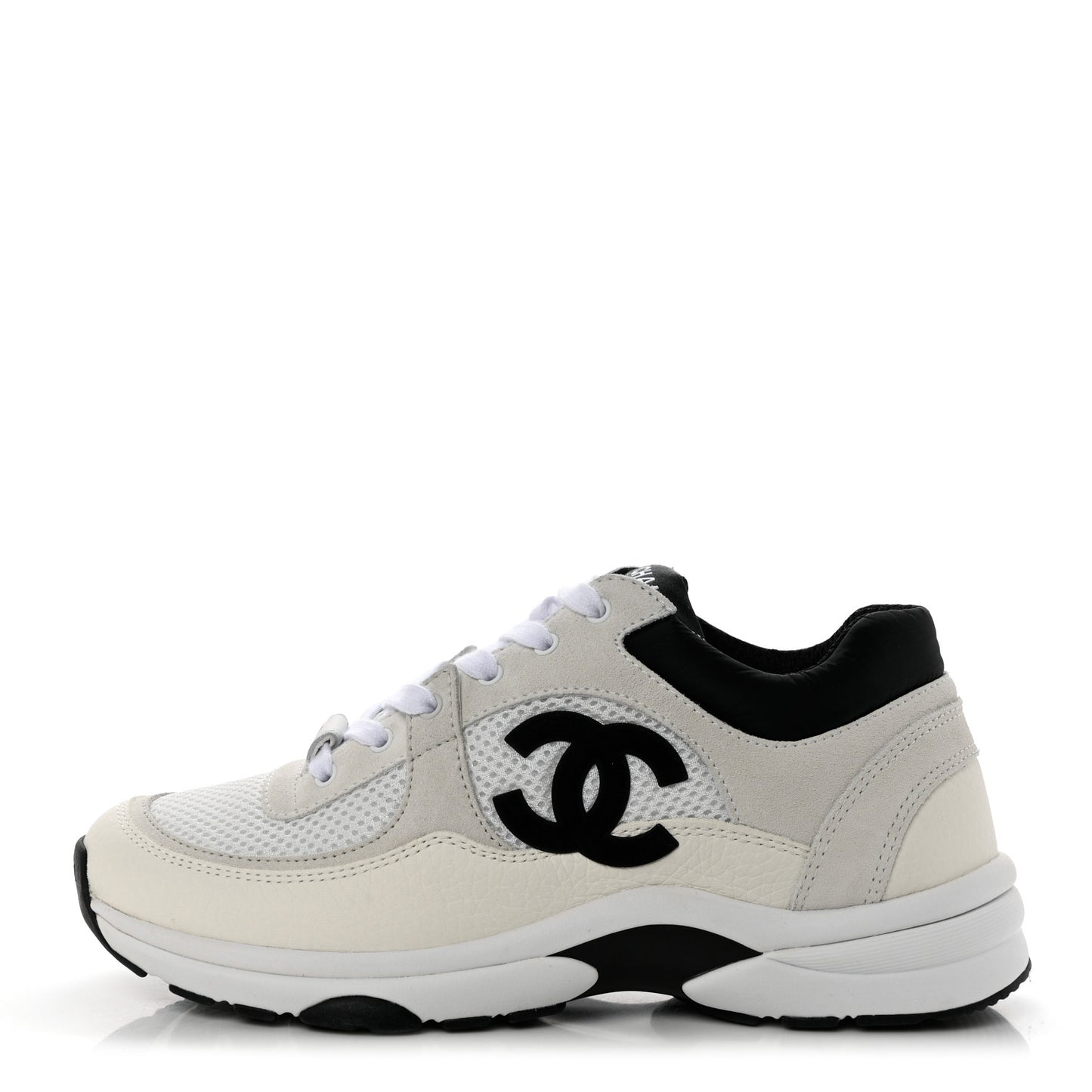 Mesh Suede Calfskin Grained Calfskin Womens CC Sneakers 38 White Black